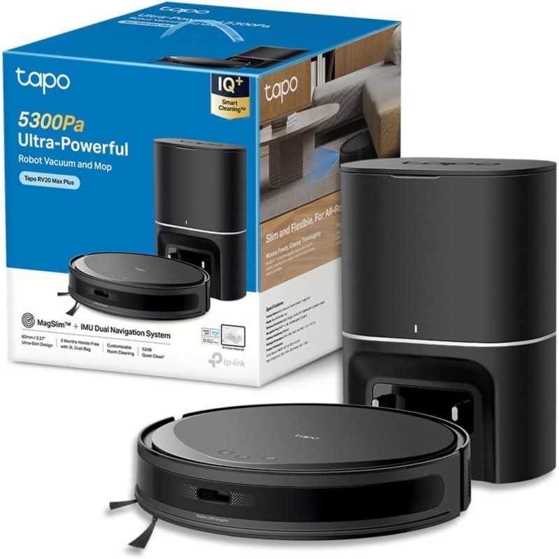 Aspirador de pó robô Tapo RV20Max Plus 2 em 1, esvaziamento automático