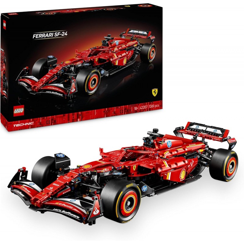 LEGO Technic F1 Ferrari SF-24 - Modelo de coche de carreras coleccionable a escala 1:8 - Incluye motor V6 y caja de cambios
