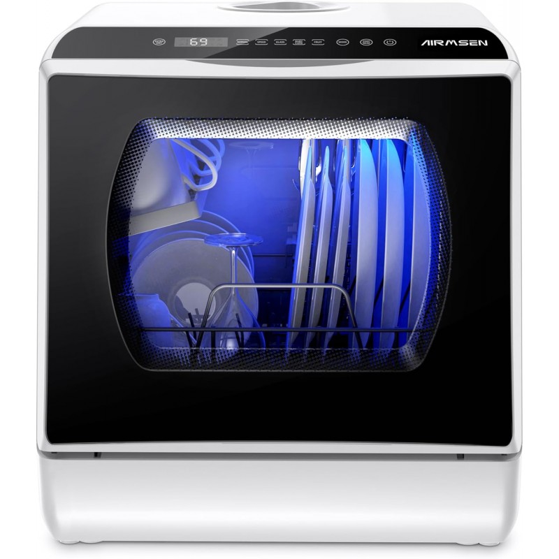 AIRMSEN Mini Countertop Dishwasher, 5+1 Programs, 5L Water Tank