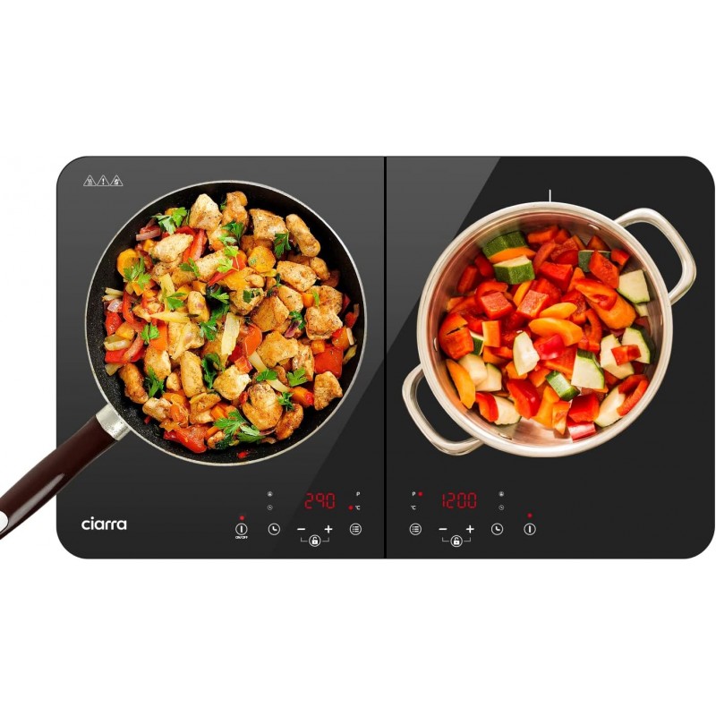 CIARRA CBTIH2 2-Burner Hob 3500W - Portable Induction Hob - 2 Burners - 9 Power Levels