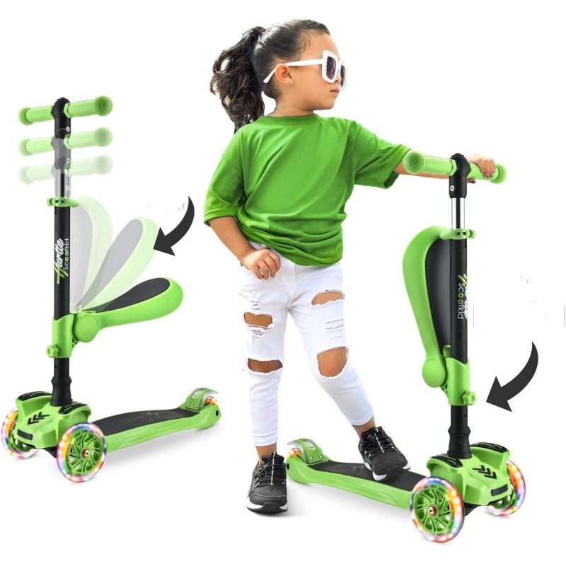 Kids Scooter, 3 Wheels, Foldable Kids Scooter with Adjustable Height, Non-Slip Deck, LED Light-Up Wheels