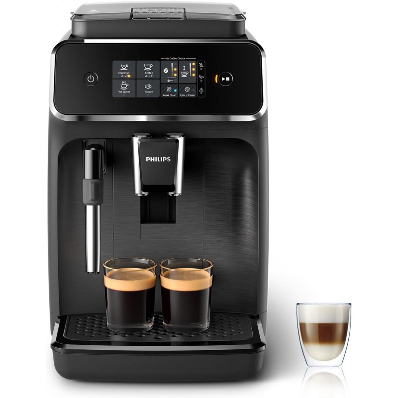 Cafetera espresso automática Philips Serie 2200 - 2 bebidas, pantalla táctil, negro mate (EP2220/10)