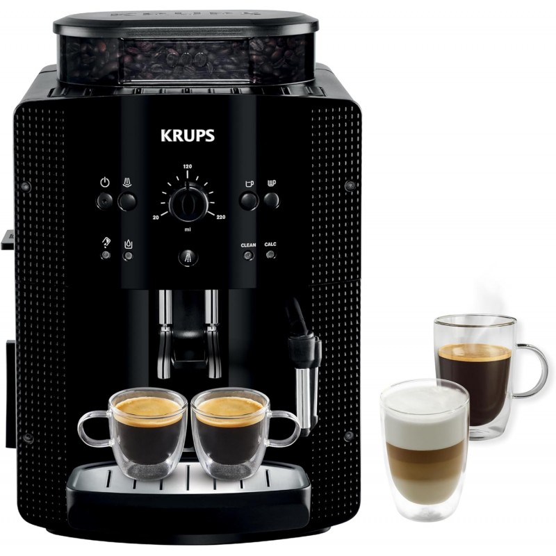 Machine à café grain, 1,7 L, 2 tasses en simultané, Nettoyage automatique, Buse vapeur pour Cappuccino, Cafetière espresso